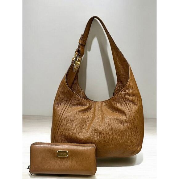 Michael Kors Fulton Large Leather Hobo Bag & Zip Around Continental Wallet - Picture 1 of 16